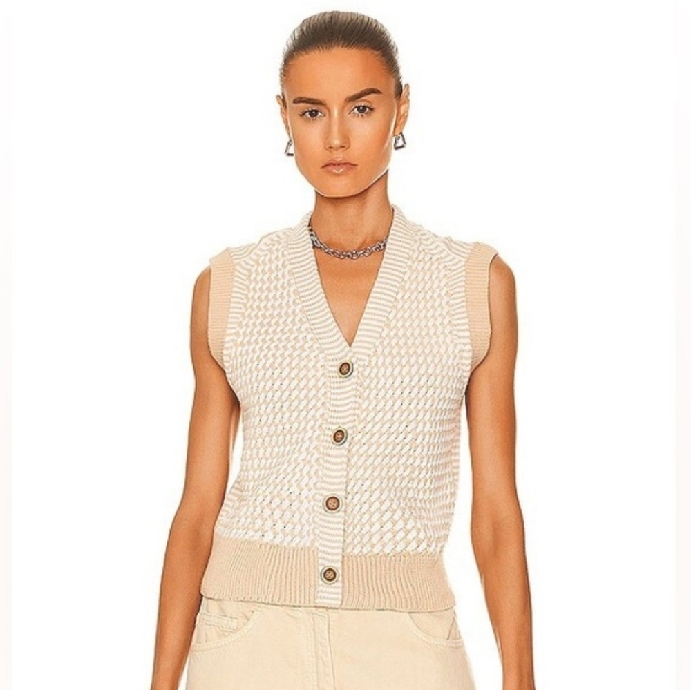 Re/Done 50s Cotton Cardigan Vest in Light Beige Size Large